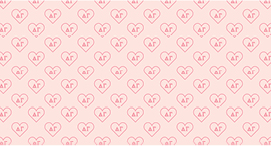 A light pink background with a repeating pattern of darker pink hearts. Inside of each heart is the Greek letters Delta and Gamma. 